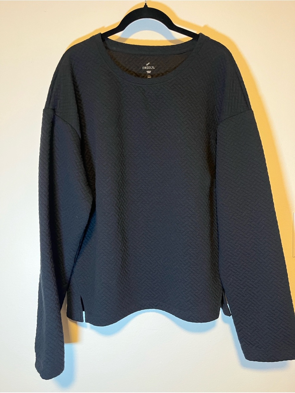 Freely Textured Black Crewneck Sweatshirt quilted pattern